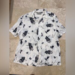 All Saints White Casual Button Down Shirt with Sporty Print